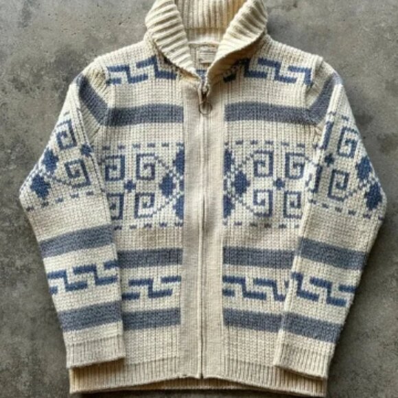 Vintage 70s Pendleton Wool Cardigan Sweater Full Zip Aztec Western - Picture 1 of 3